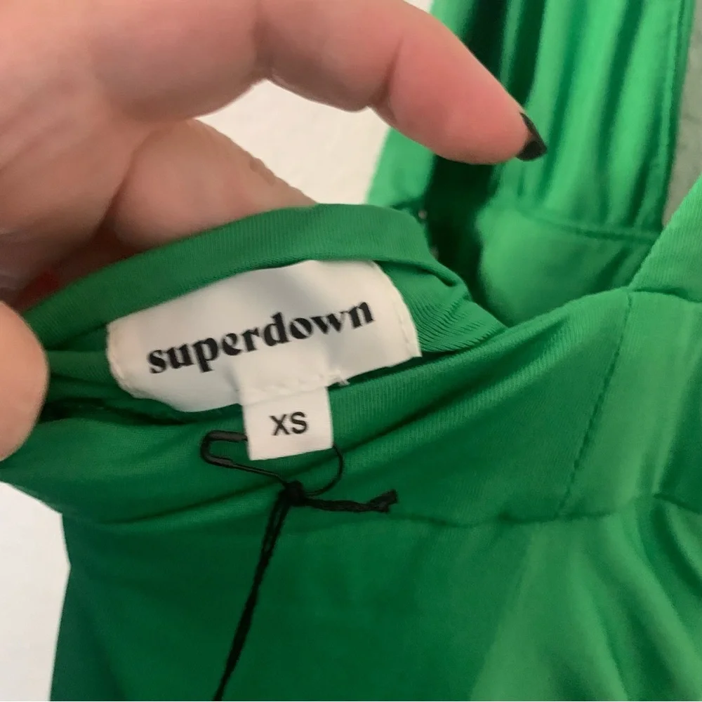 NWT Revolve Superdown XS Glamorous Green Halter Grecian Goddess Dress High Slit